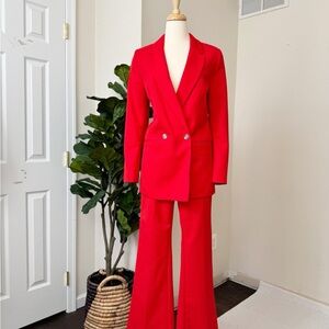 Red High-Waist Flared Pants